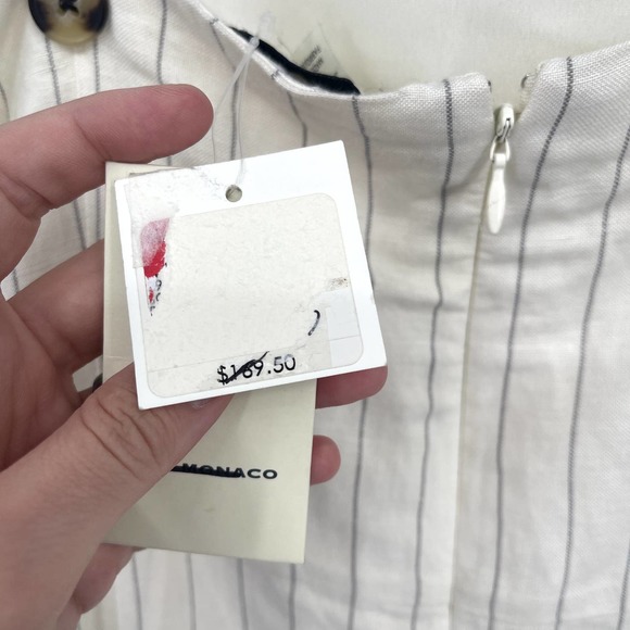 Club Monaco Striped Square Neck Mini Dress Sz 12 Off White Black Linen Blend NEW - Picture 8 of 13